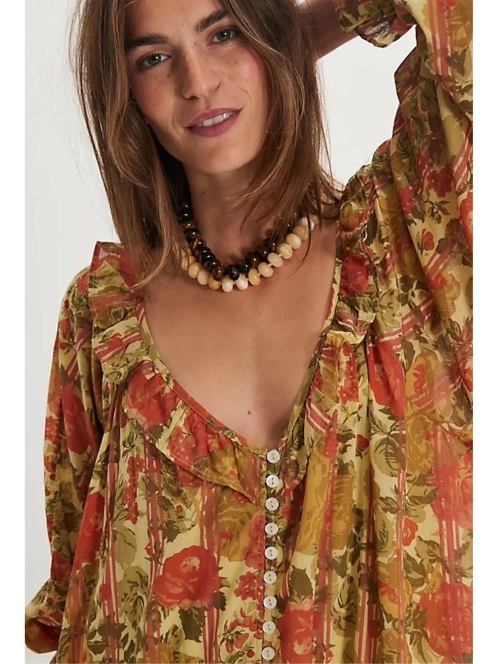 Free People Orange Multi Floral Ruffle Tiered Maxi Dress - Picture 6 of 9